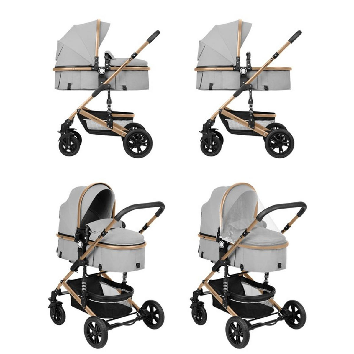 KOMBIKINDERWAGEN Amaia 3 in 1 grau Size Babyschale umbaubar Federung Tasche - Grau, Metall (86/50/107cm) - Kikka boo