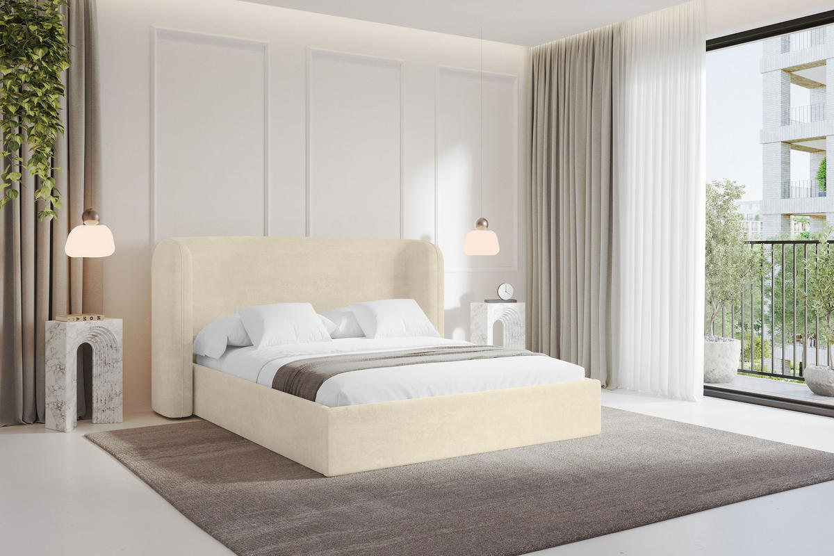POLSTERBETT mit Bettkasten und Lattenrost, Boxbett ohne Matratze - ESTI 160x200 Beige - Beige, Holzwerkstoff/Textil (160/200cm) - ALTDECOR