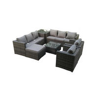 GARTENMÖBELSET mit Couchtisch Polyrattan 9-Sitzer - Dunkelgrau/Grau, Glas/Kunststoff - Fimous