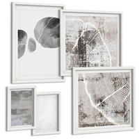 BILDER SET 5er Set - 50x50 cm & 20x30 cm & 40x60 cm Weißer Rahmen - Abstrakte moderne Formen - Weiß, Kunststoff (40/60cm) - TULUP