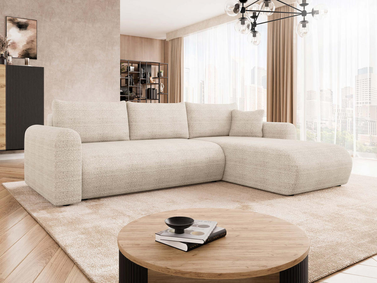 ECKSOFA Eliwo - Creme/Schwarz, Holz/Textil (252/158cm) - MIRJAN24