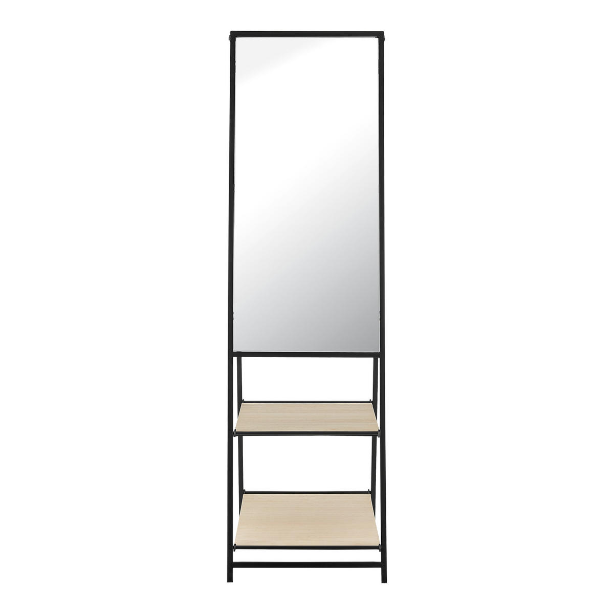 STANDSPIEGEL Chamois mit 2 Ablagen - Schwarz, Glas/Metall (40/150/90cm) - [en.casa]