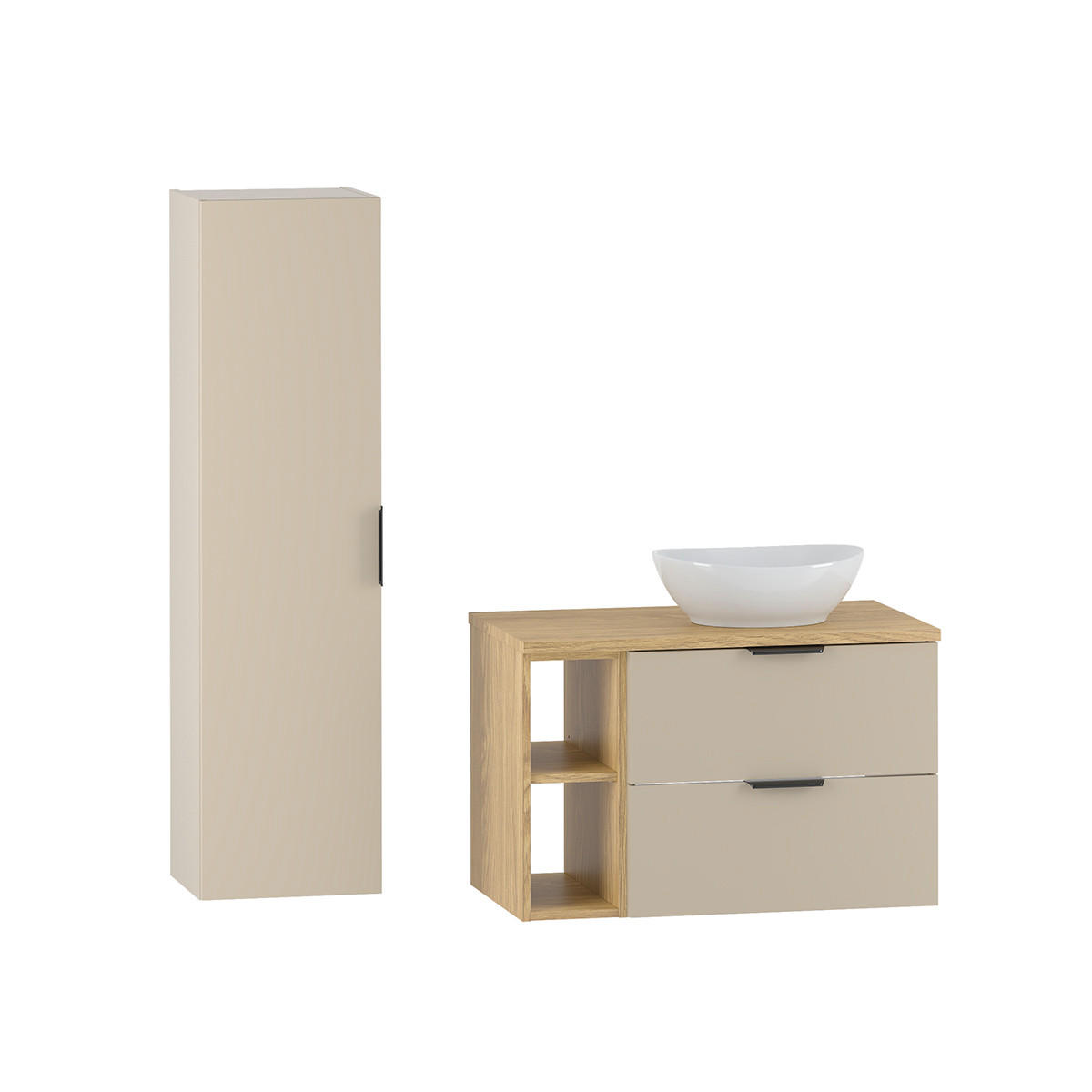 BADMÖBEL 80.6cm Astrid 2er-Set Kaschmir und Holz - Beige, Holzwerkstoff (80.6/52.2/46.5cm) - Petits-meubles