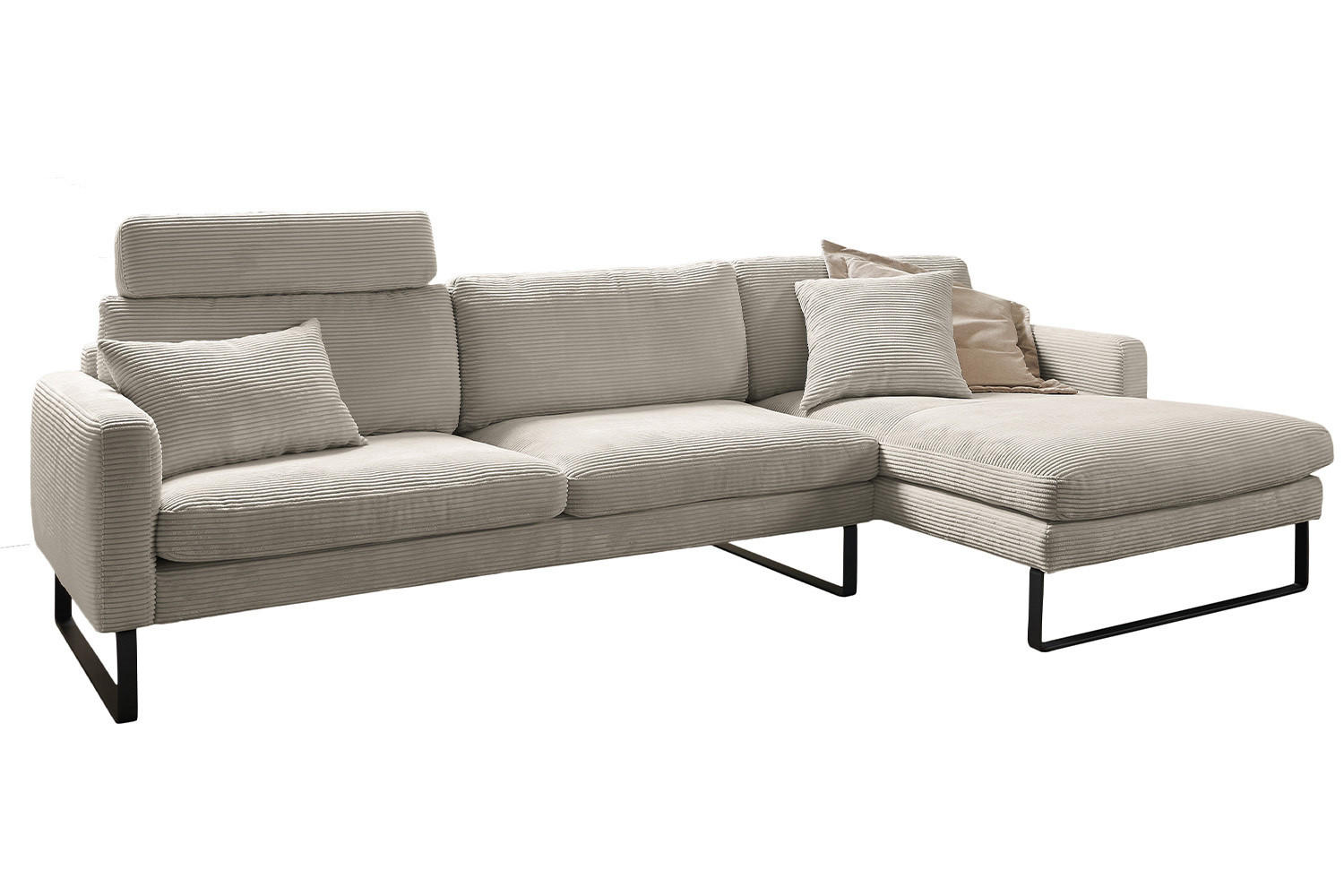 ECKSOFA RICARDA Granit Cord - Greige/Schwarz, Textil/Metall (298/154cm) - KAWOLA