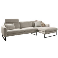ECKSOFA RICARDA Granit Cord - Greige/Schwarz, Textil/Metall (298/154cm) - KAWOLA