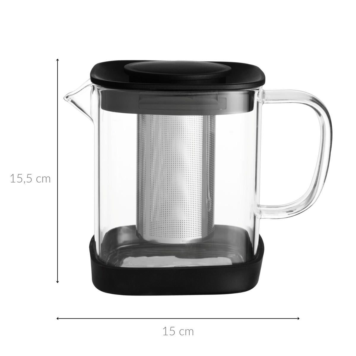 TEEKANNE quadratisch mit Teesieb 1 l - Schwarz, Glas (1L)