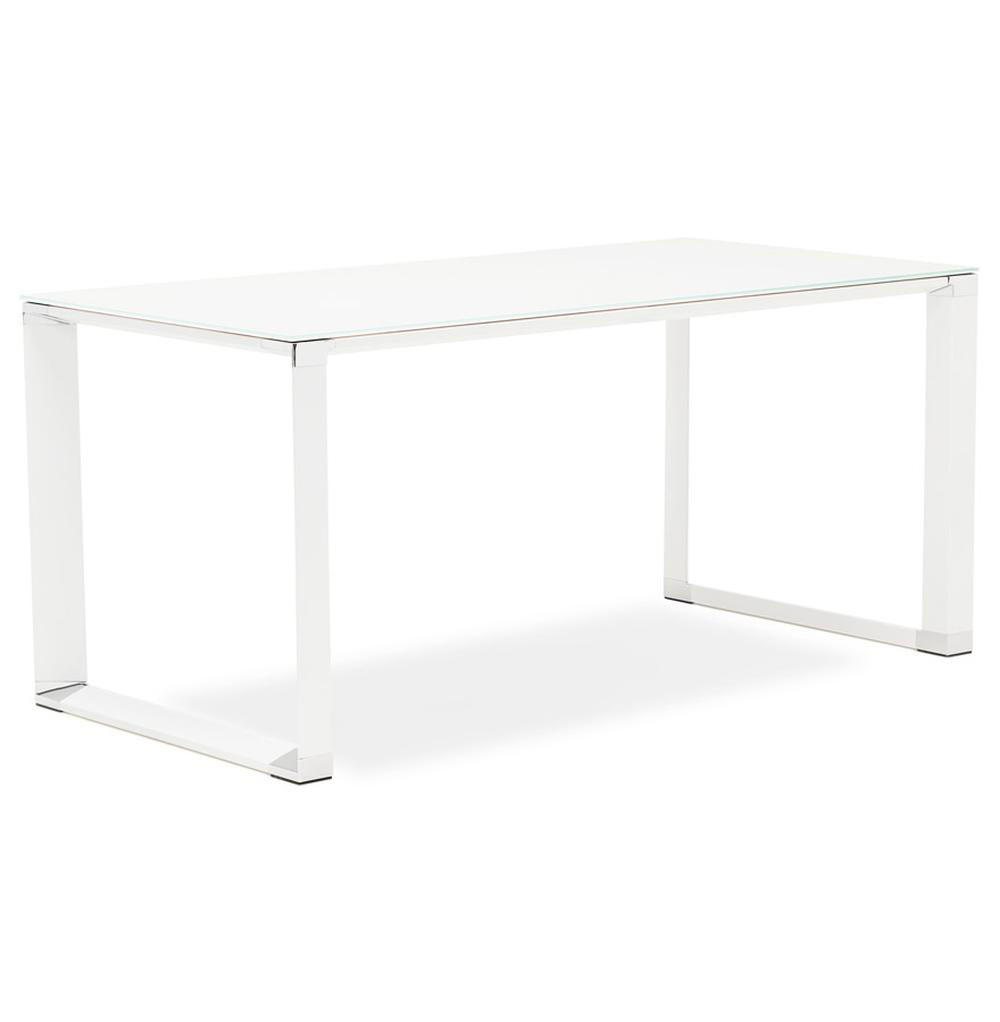 GLASSCHREIBTISCH Verchromt Mit Kufengestell Modern KERIX, Weiß 160x80x73 cm - Weiß, Glas/Metall (80/160/73cm) - KADIMA DESIGN