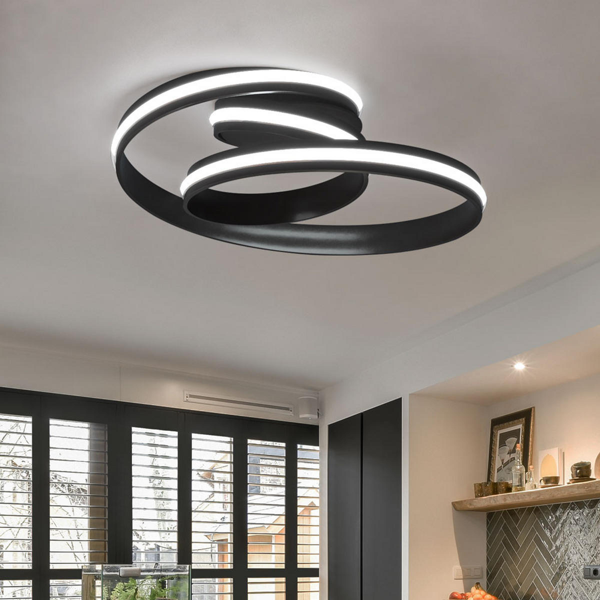 LED DECKENLEUCHTE Ring Design Schwarz - Schwarz, Metall (56/31.5/56cm) - Wofi