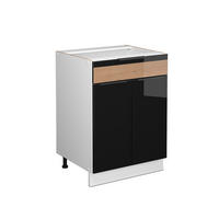 DULAP BAIE Fame-Line Stejar negru lucios/alb 60x82 cm cu sertar, fara blat - negru cu luciu intens/maro deschis, compozit lemnos (60/82/51.6cm) - Vicco