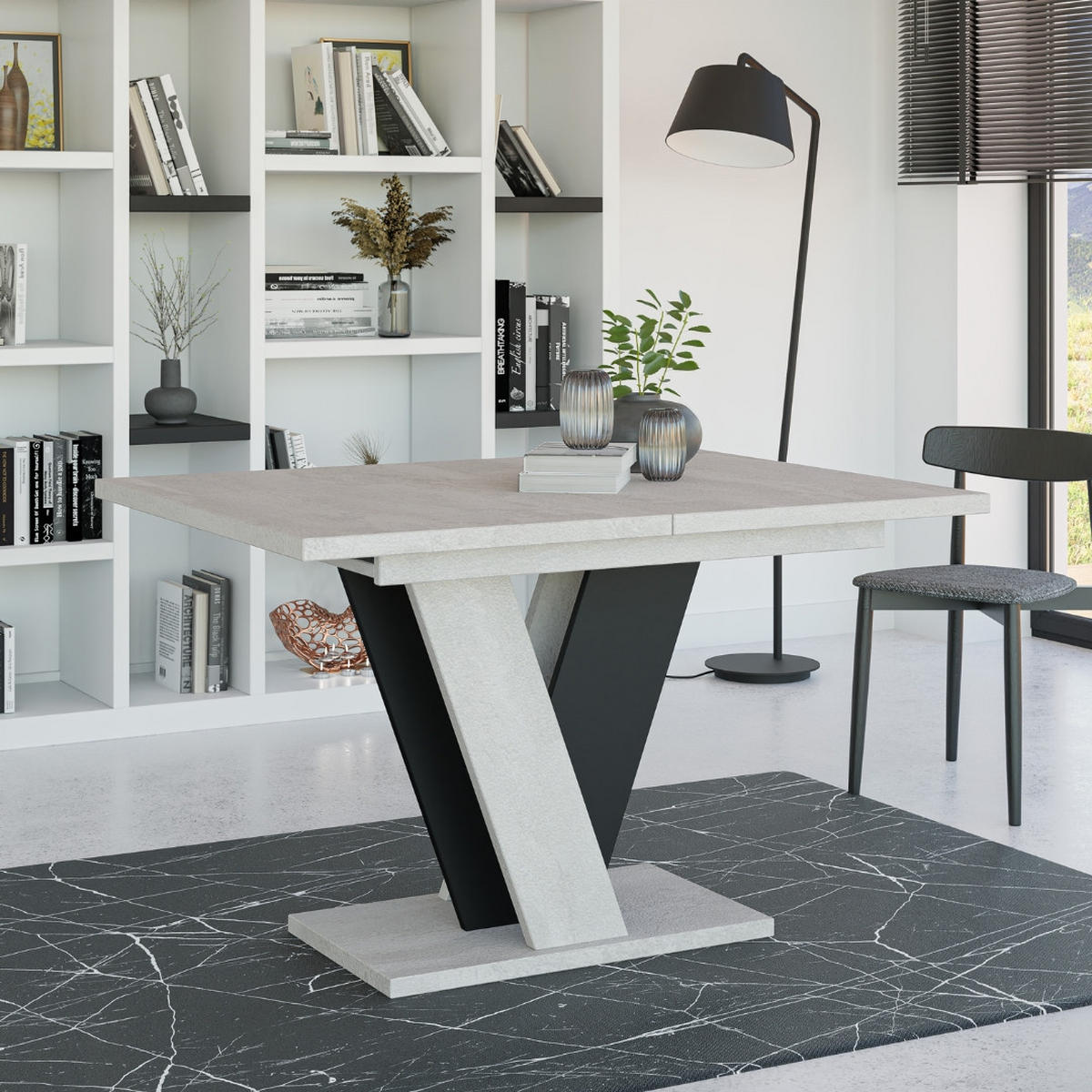 ESSTISCH Ausziehbar 120 - 160 cm Betonoptik und Schwarz - Schwarz/Grau, Holzwerkstoff (120/90/75cm) - PROSPERO