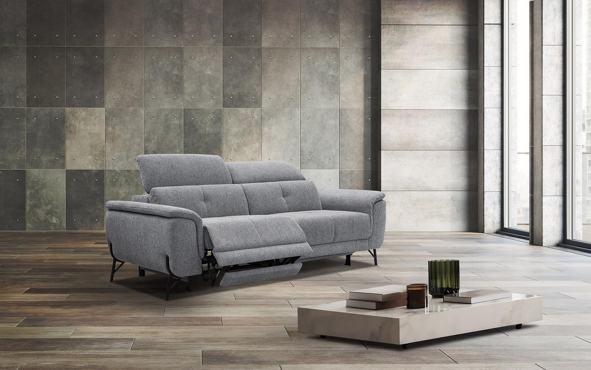 SOFA AVENA 3-Sitzer mit 2 Relaxfunktionen, grau - Grau, Holzwerkstoff/Textil (204/80/108cm) - Courtois Laville