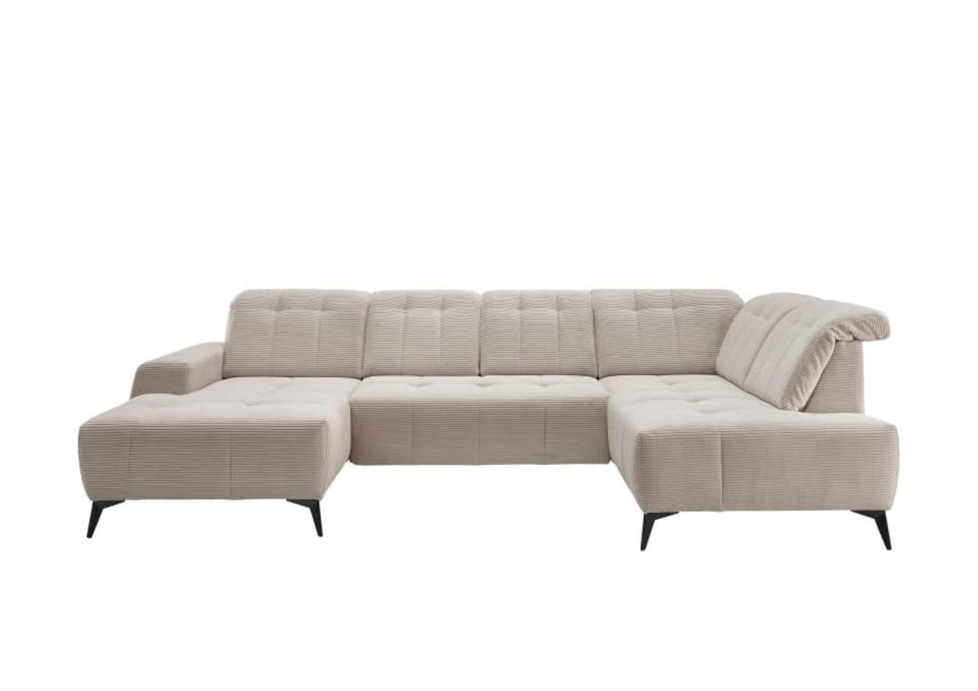 WOHNLANDSCHAFT mit elektrisch verstellbare Relaxfunktion, Cord-Stoff - Beige/Schwarz, Textil/Metall (200/104/337cm) - myHomelando