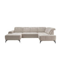 WOHNLANDSCHAFT mit elektrisch verstellbare Relaxfunktion, Cord-Stoff - Beige/Schwarz, Textil/Metall (200/104/337cm) - myHomelando