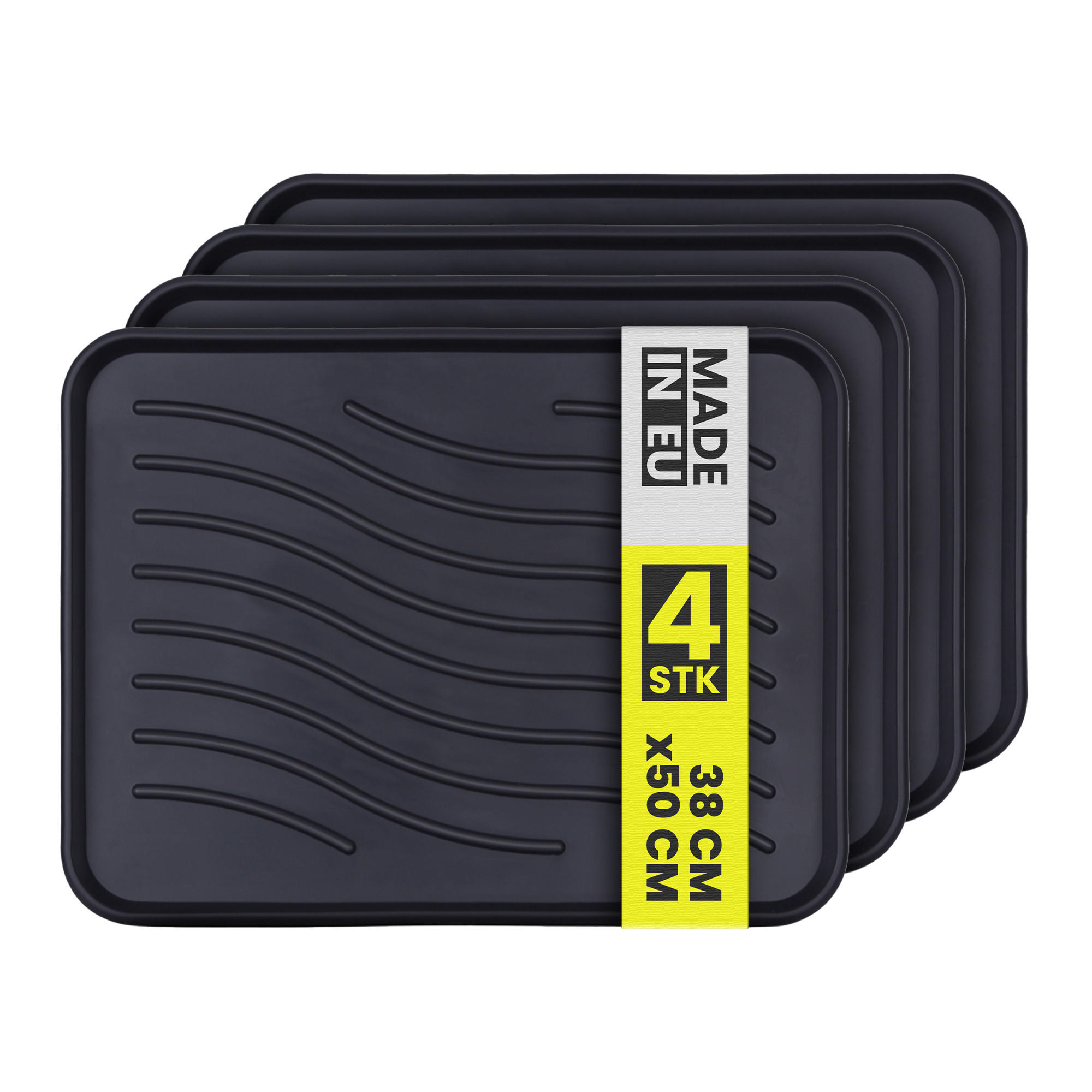 SCHUHABTROPFSCHALE ( 4er Pack ) Schuhwanne mit hohem Rand ( 50 x 38 x 2,5cm ) - Wasserdicht Abtropfunterlage und Schuhmatte Schuhe - Schwarz, Kunststoff (38/50cm) - Bestlivings