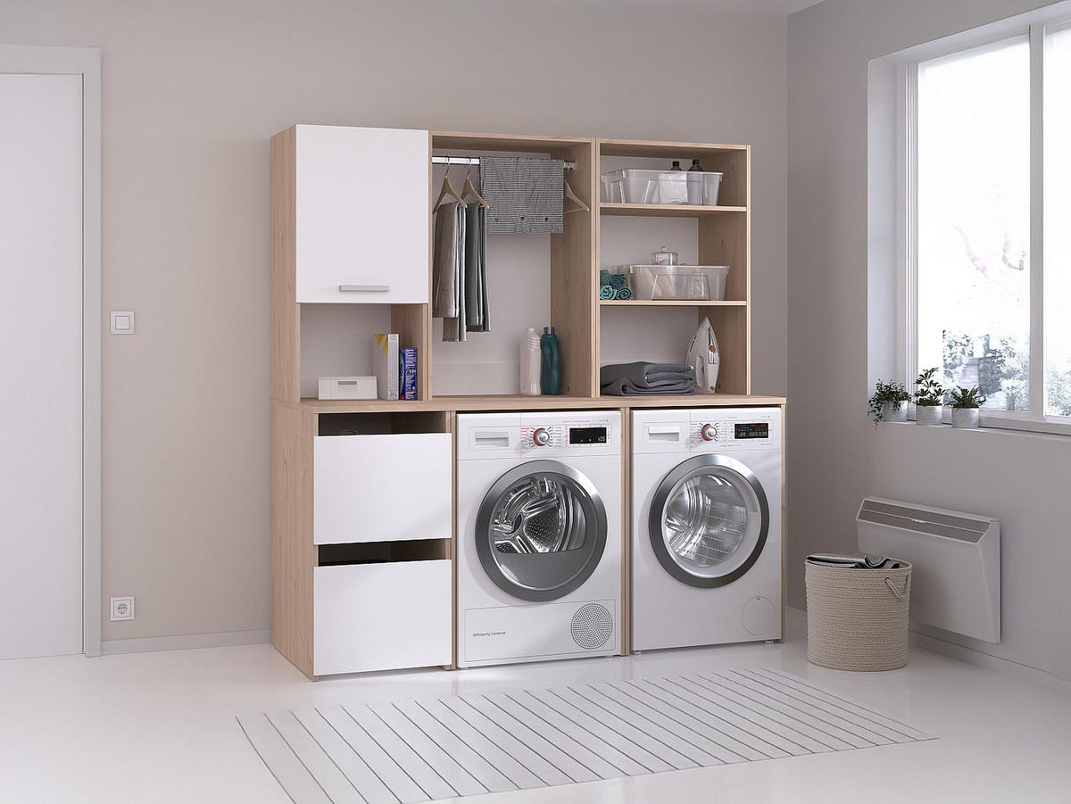WASCHMASCHINENMÖBEL - 176cm x 66.8cm - Holzspan - naturfarben hell, weiß - ERKANO - Naturfarben, Holz (176/184.4/66.8cm) - Vente-Unique