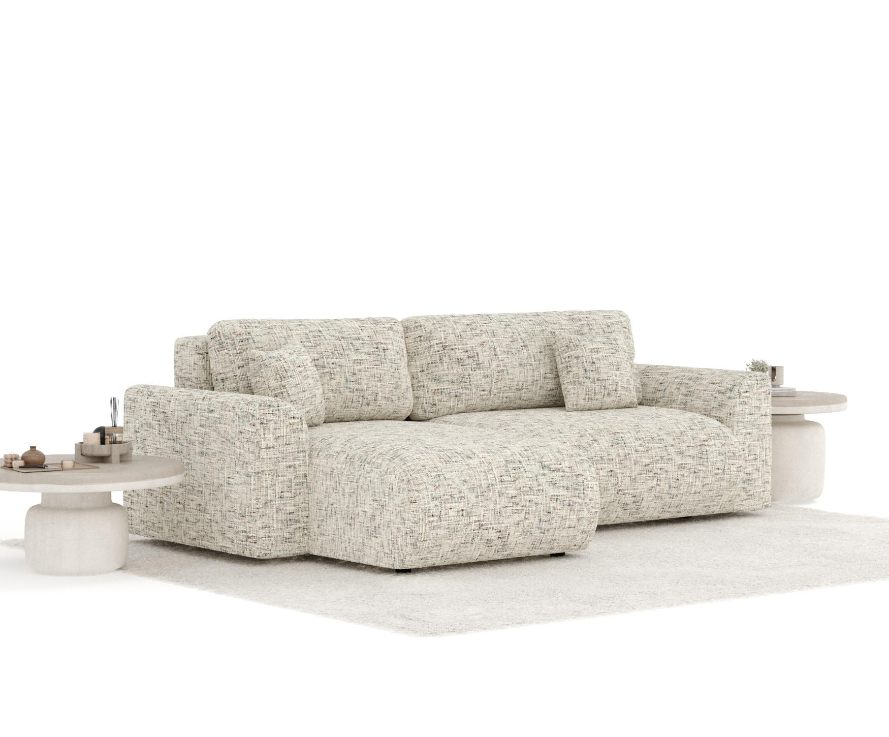 ECKSOFA MIT SCHLAFFUNKTION Bodega Beige Webstoff - Beige/Schwarz, Holz/Holzwerkstoff (235/138cm) - Maison de Reve