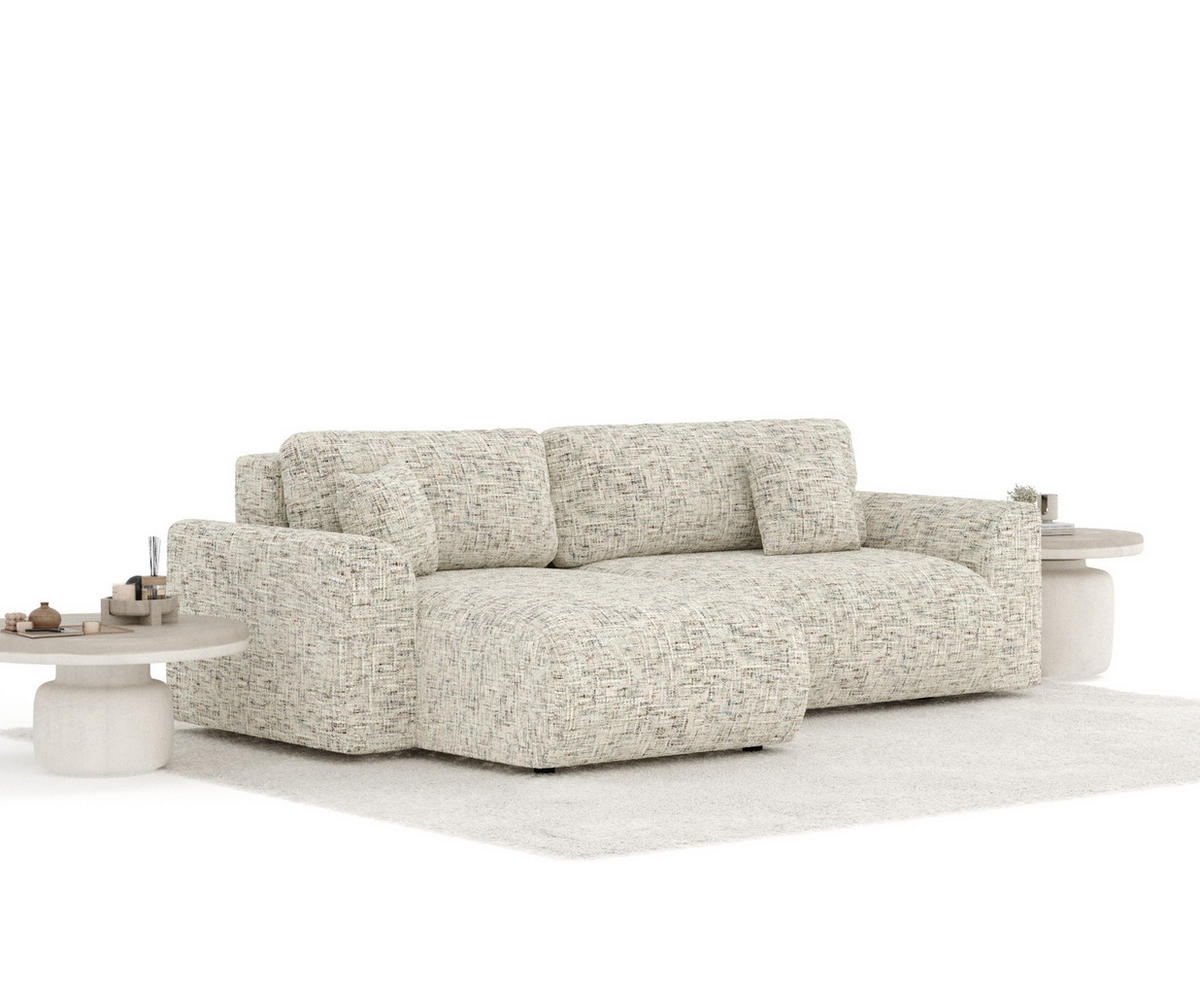 ECKSOFA MIT SCHLAFFUNKTION Bodega Beige Webstoff - Beige/Schwarz, Holz/Holzwerkstoff (235/138cm) - Maison de Reve