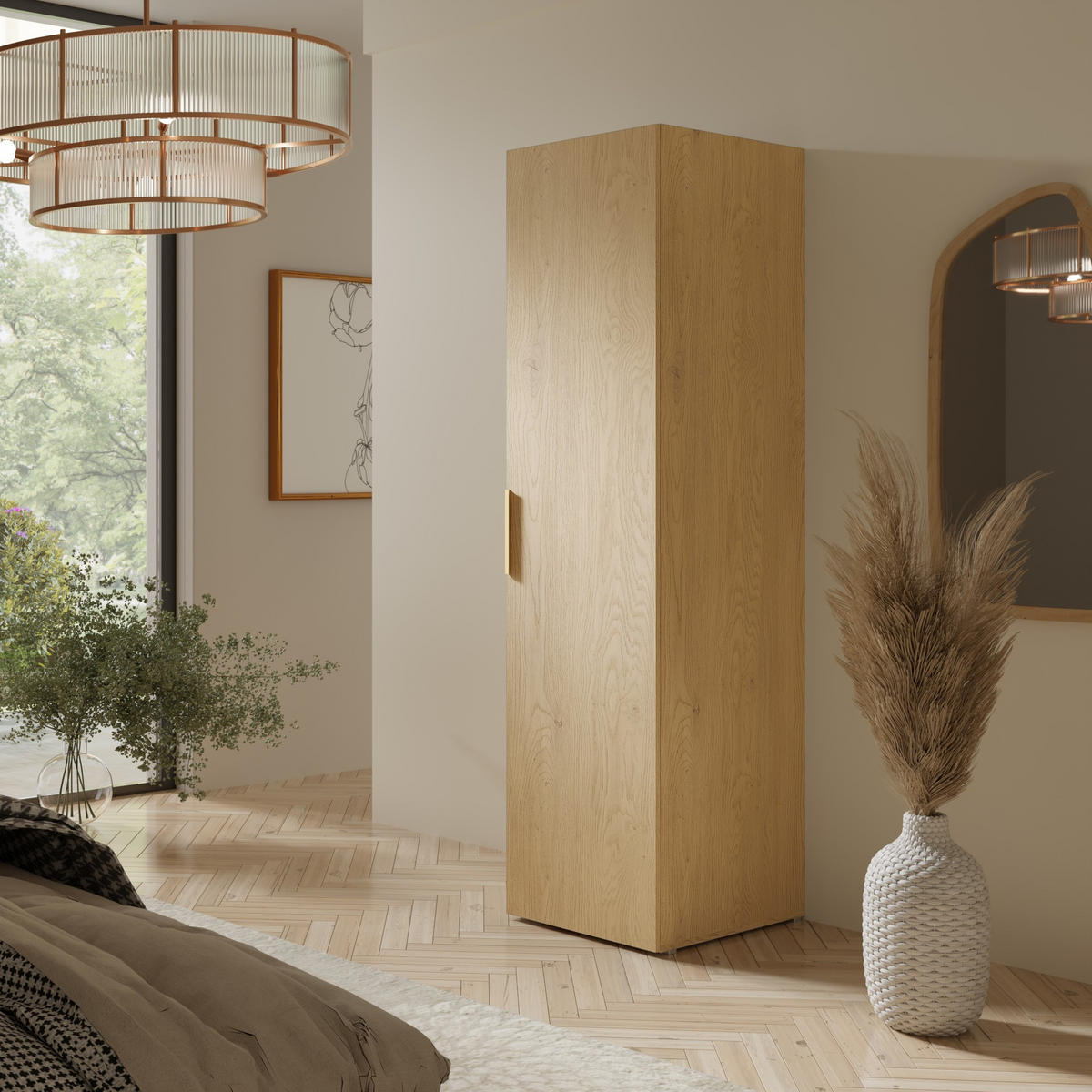 DREHTÜRENSCHRANK Napoli 1D 50 Eiche Cremona (schwarzer oder goldener Griff) - Eichefarben/Silberfarben, Holzwerkstoff/Kunststoff (50/35/60cm) - mzm24