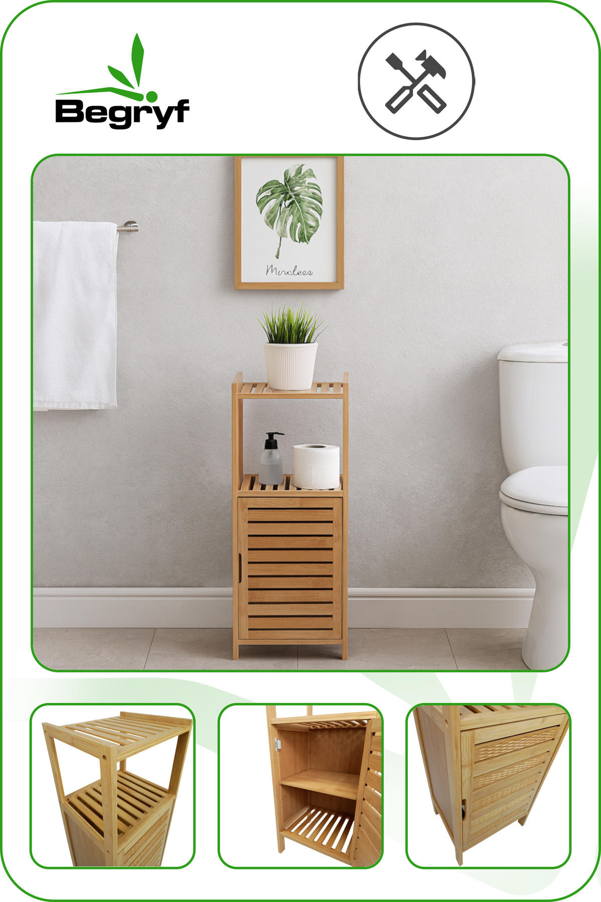 BADREGAL Bambus Naturfarben Schrank 80x33x28,5 cm - Naturfarben, Holz (33/80/28.5cm) - Begryf