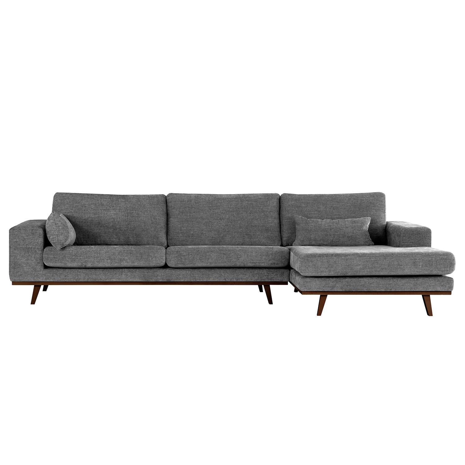 ECKSOFA mit Longchair - Dunkelgrau/Buchefarben, Buchenholz/Textil (281/153cm) - home24