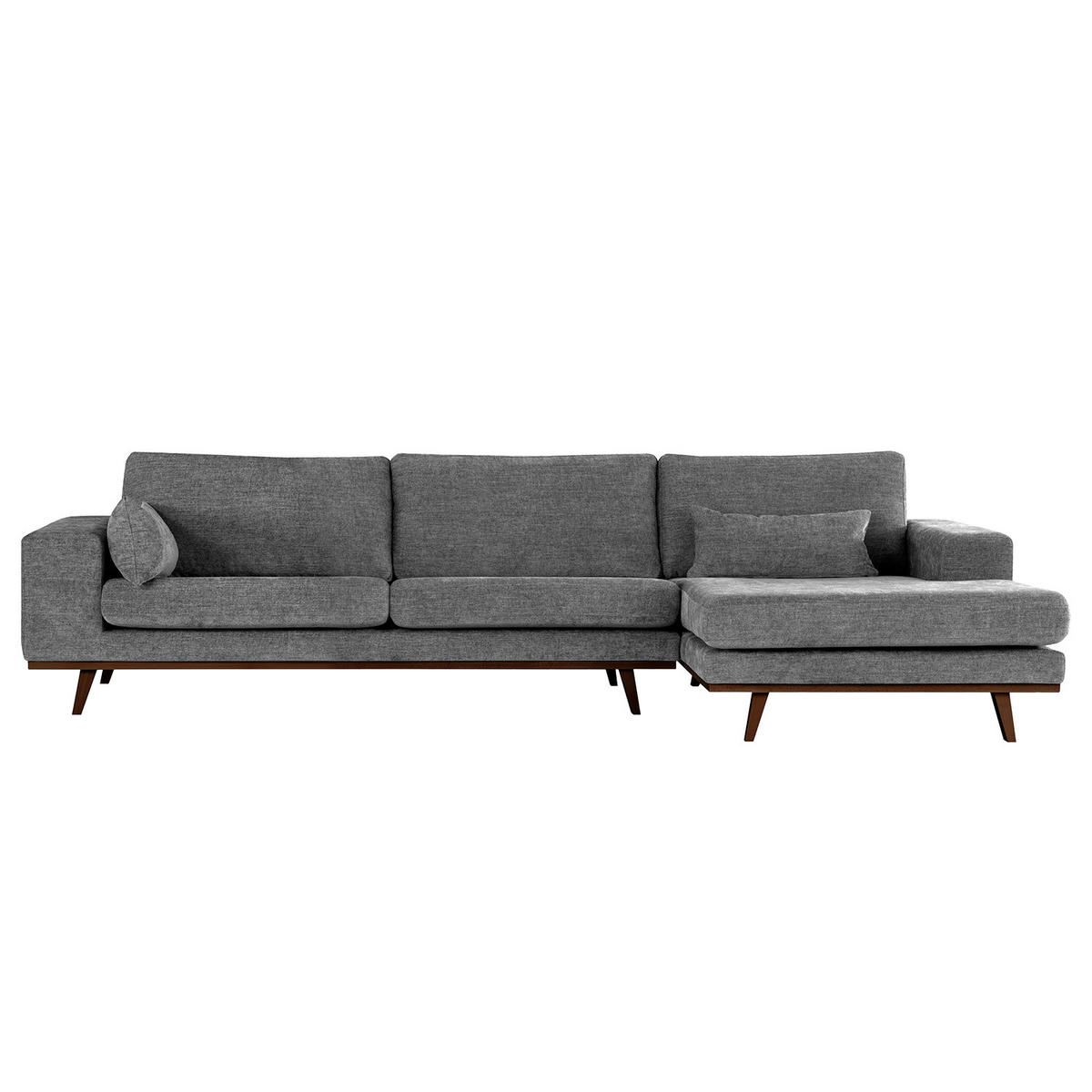 ECKSOFA mit Longchair - Dunkelgrau/Buchefarben, Buchenholz/Textil (281/153cm) - home24