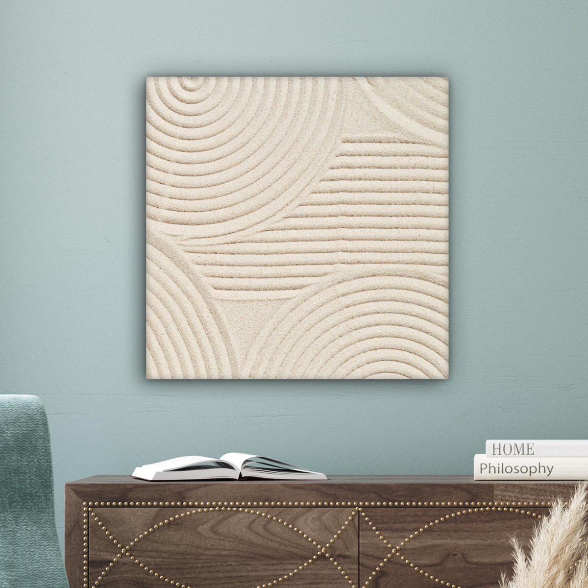 LEINWANDBILD Muster - Abstrakt - Weiß Wandbild Wohnzimmer 50x50 cm - Beige, Textil (50/50cm) - MuchoWow