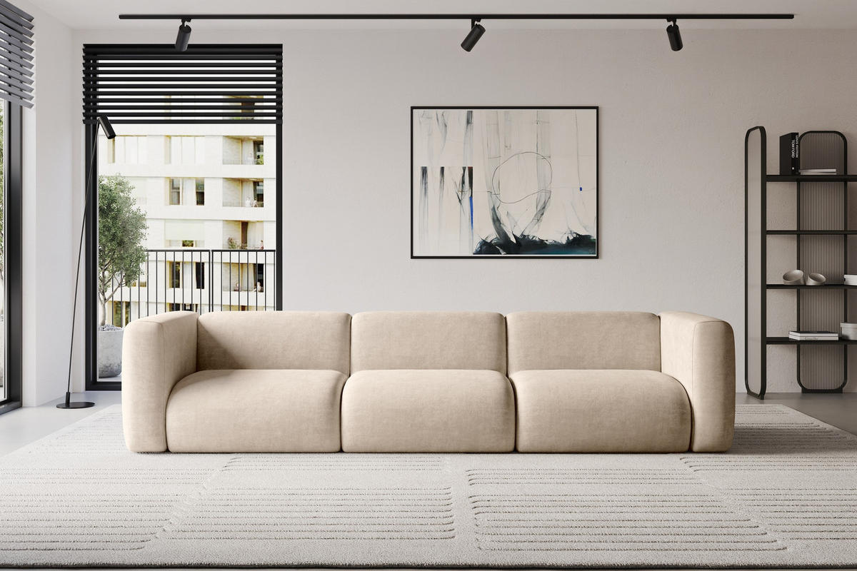 MODULÁRNÍ pohovka MIRA-S2, 3místná, 319 × 89 × 70 cm, béžová, velur - černá/šedobéžová, kompozitní dřevo/textil (319/70/89cm) - ALTDECOR