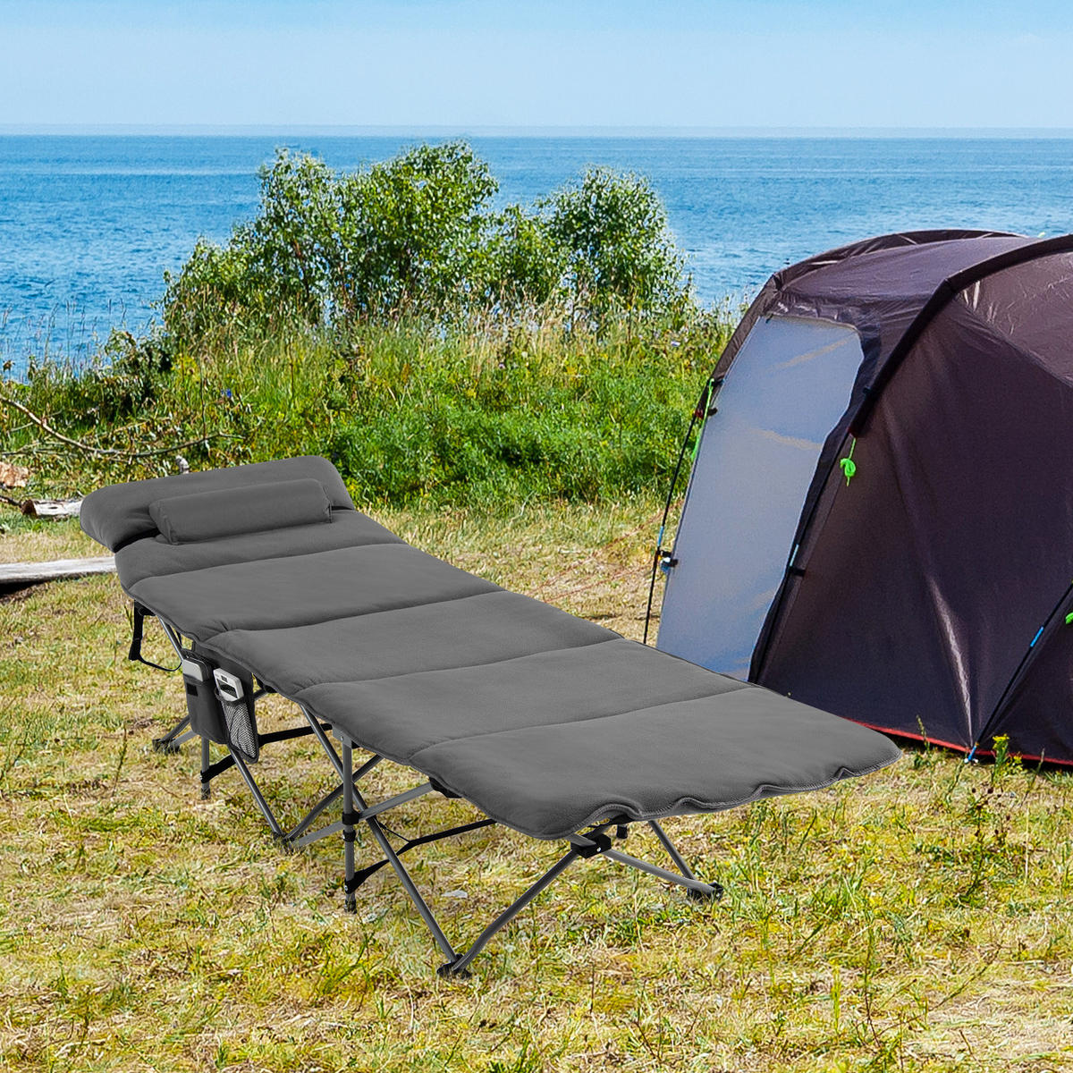 CAMPINGBETT mit Matratze+Kissen Grau - Grau, Metall - COSTWAY