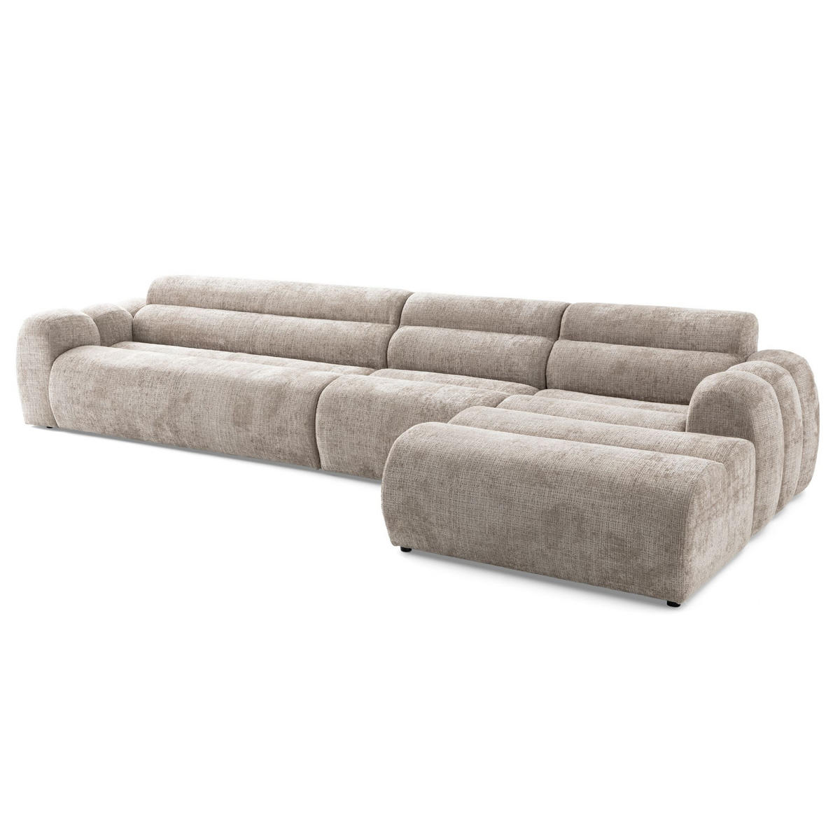 5-SITZER modulares Ecksofa VEER SET 2 Rechts, 175x379 cm, Chenille Webstoff Beige - Beige/Schwarz, Holz/Kunststoff (175/379cm) - Muffo