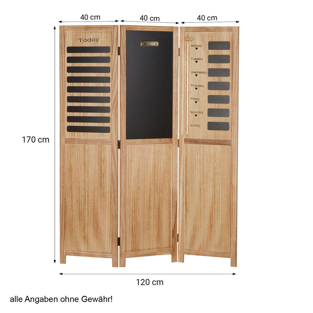 PARAVENT 3-tlg. 120/170 cm Braun Tafel-Elemente beschreibbar - Braun, Holz (120/170/2cm) - Homestyle4u