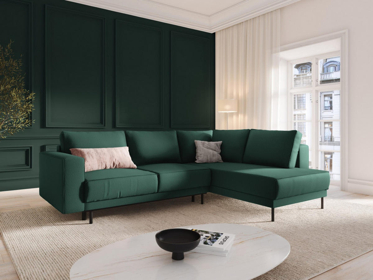 AUSKLAPPBARES-ECKSOFA rechts Caro aus strukturiertem Stoff grün 5 Sitzplätze - Grün, Textil (187/247cm) - Micadoni
