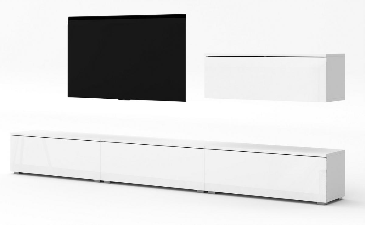 WOHNWAND Loriano IV Weiß Matt Hochglanz 300/70,5/32 cm – Hängend und Stehend - Weiß, Holzwerkstoff/Kunststoff (300/70.5/32cm) - AX Living