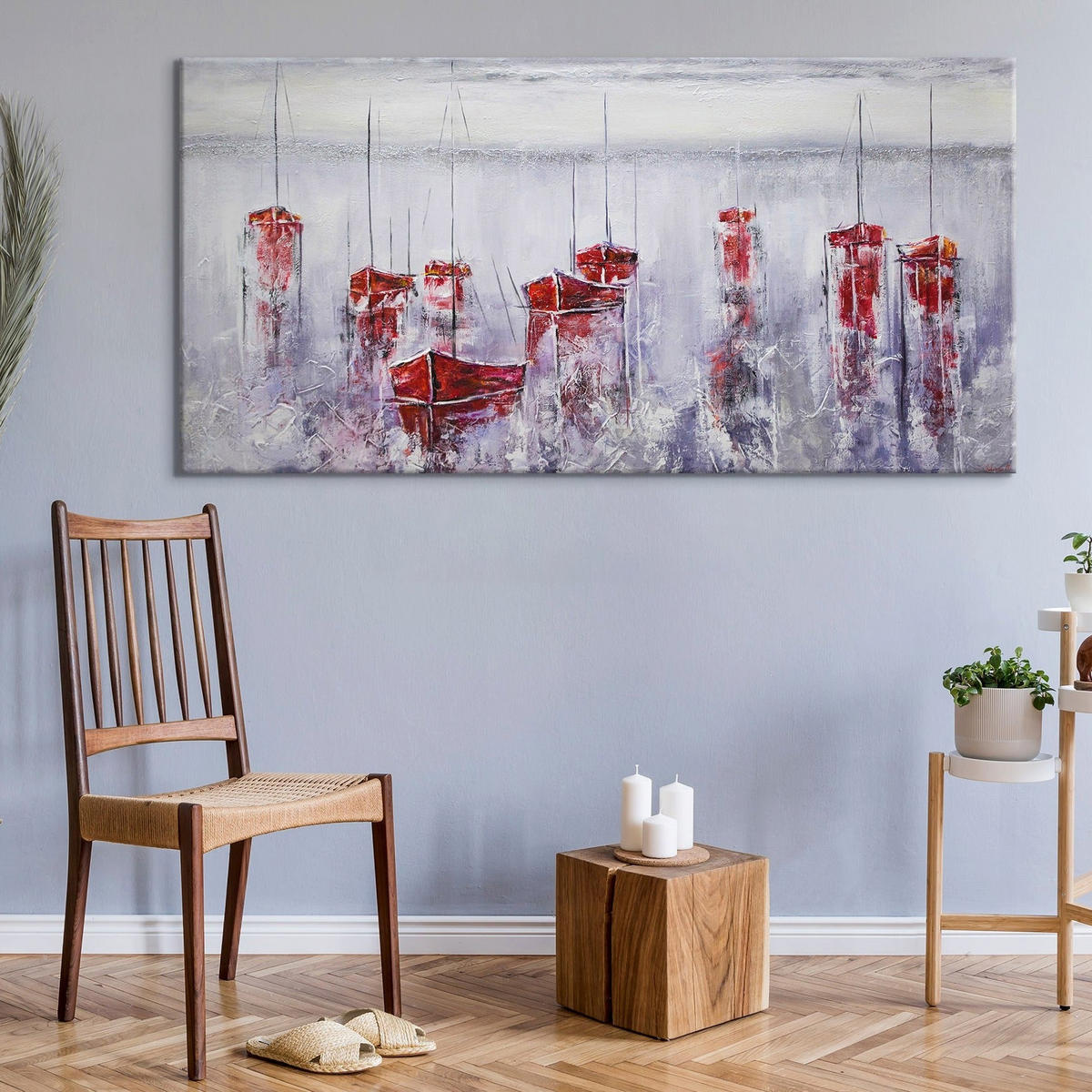 GEMÄLDE Stiller Hafen auf Keilrahmen 140x70 cm - Rot, Holz (140/70cm) - YS-art gallery