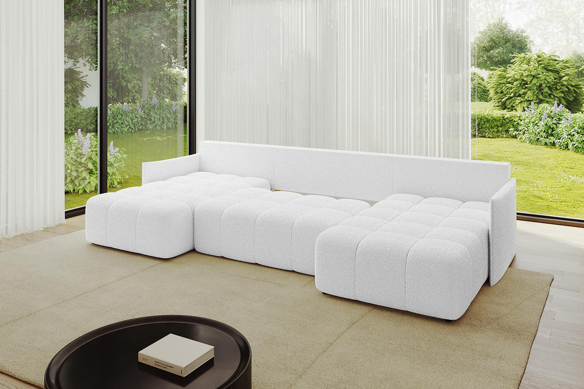 WOHNLANDSCHAFT LONLI-U 355x189x68 Weiß Bouclé - Weiß, Holzwerkstoff/Kunststoff (355/68/189cm) - ALTDECOR