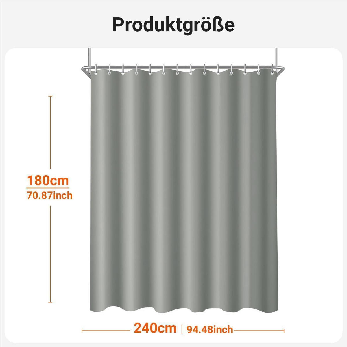DUSCHVORHANG Grau 240 x 180 cm Textil Wasserabweisend Waschbar - Grau, Textil (240/180cm)