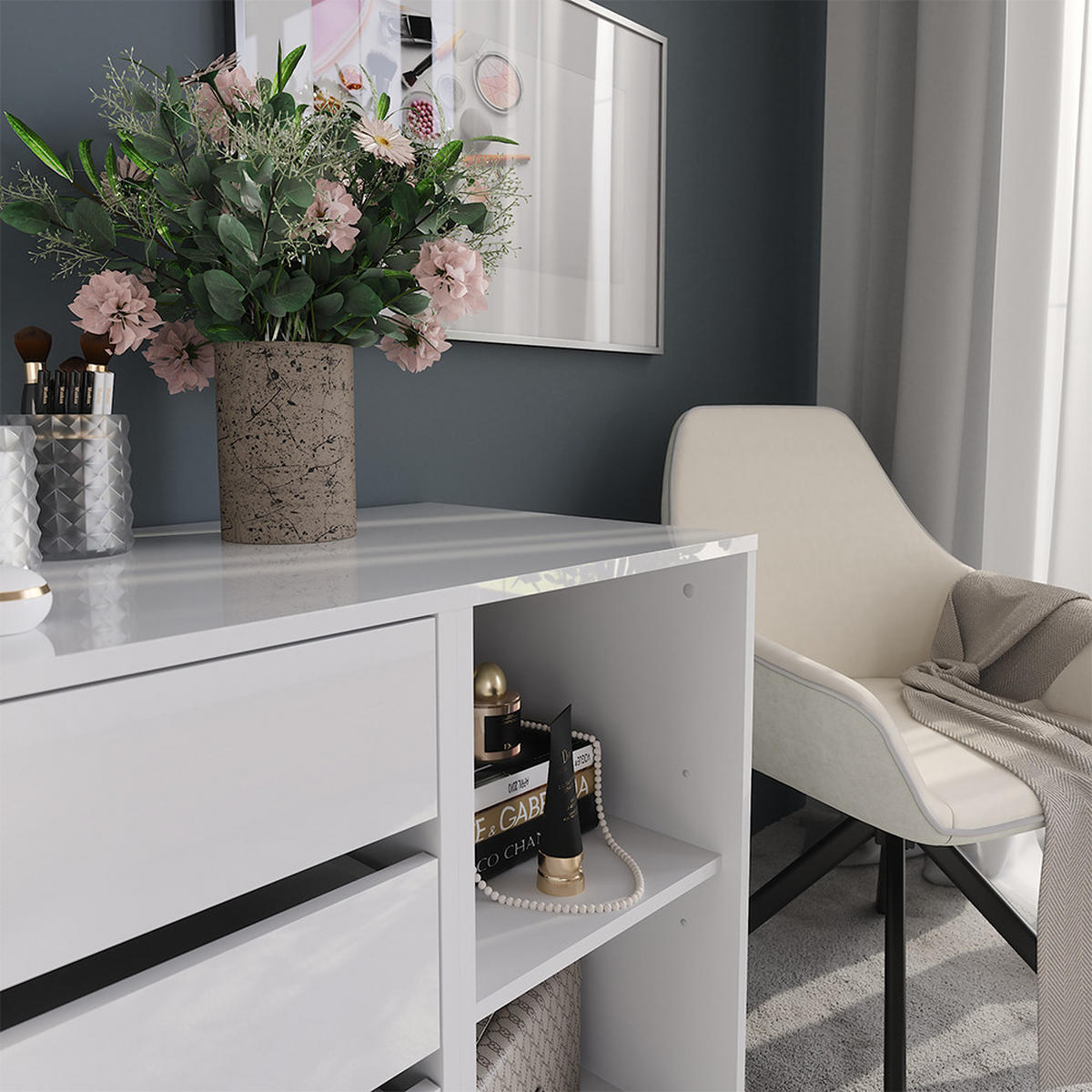 KOMMODE Sherry Weiß/Weiß Hochglanz 80.2 x 76 cm 2 Teile - Weiß Hochglanz, Holzwerkstoff (50.1cm) - Vicco