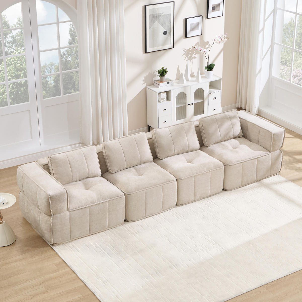 4-SITZER-SOFA DE-34428 mit stützenloses Design Beige - Beige, Textil (93/67/344cm) - ComfortXL