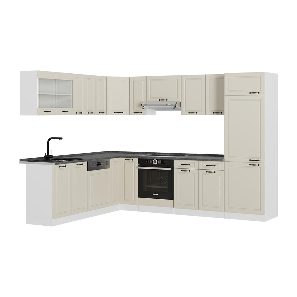 ECKKÜCHE R-Line, Sand Landhaus/Weiß, 287 x 227 cm - Beige/Weiß, Holzwerkstoff (287/206.8/60cm) - Vicco
