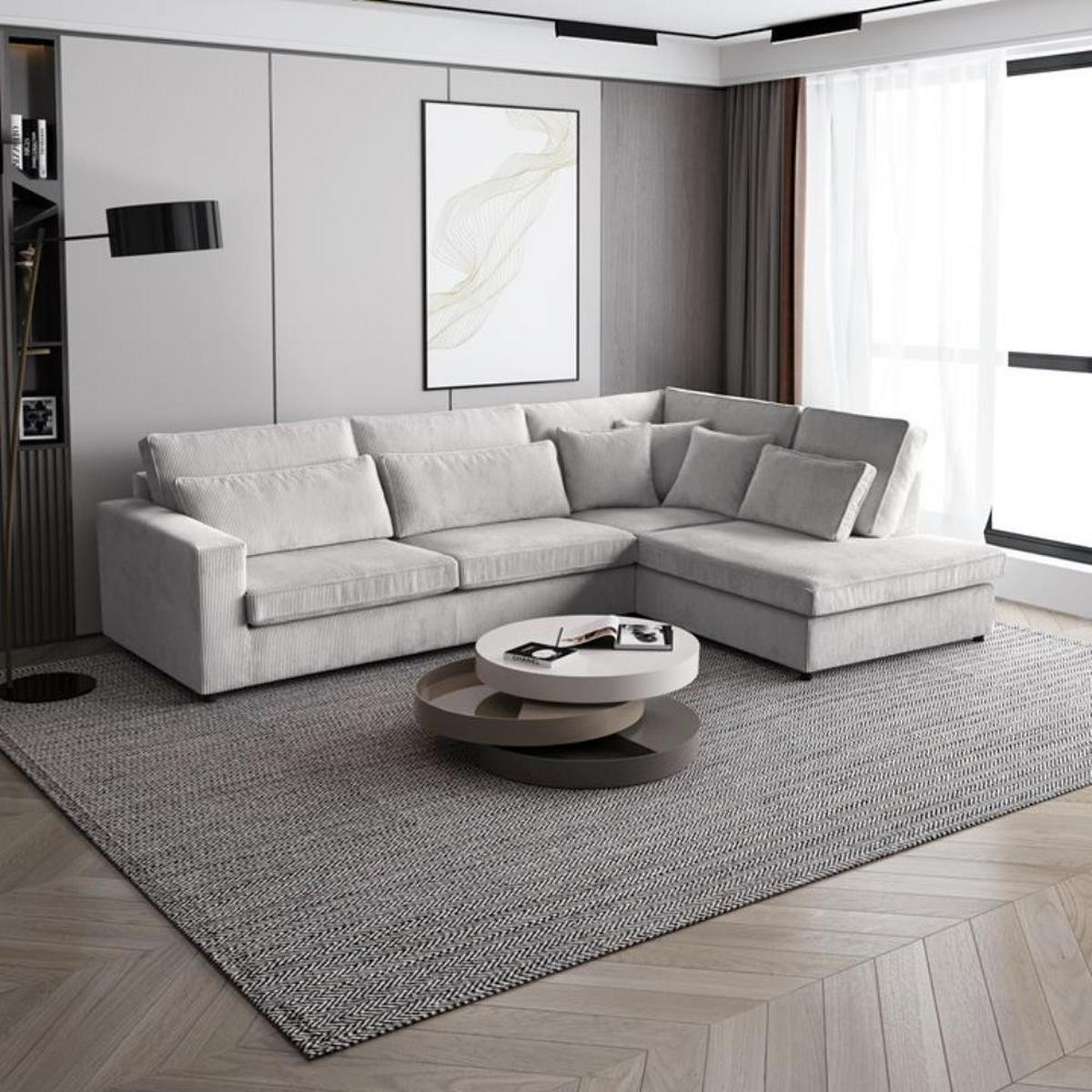 ECKSOFA Parma ohne Schlaffunktion beige rechts - Beige/Schwarz, Textil (314/224cm) - Beautysofa