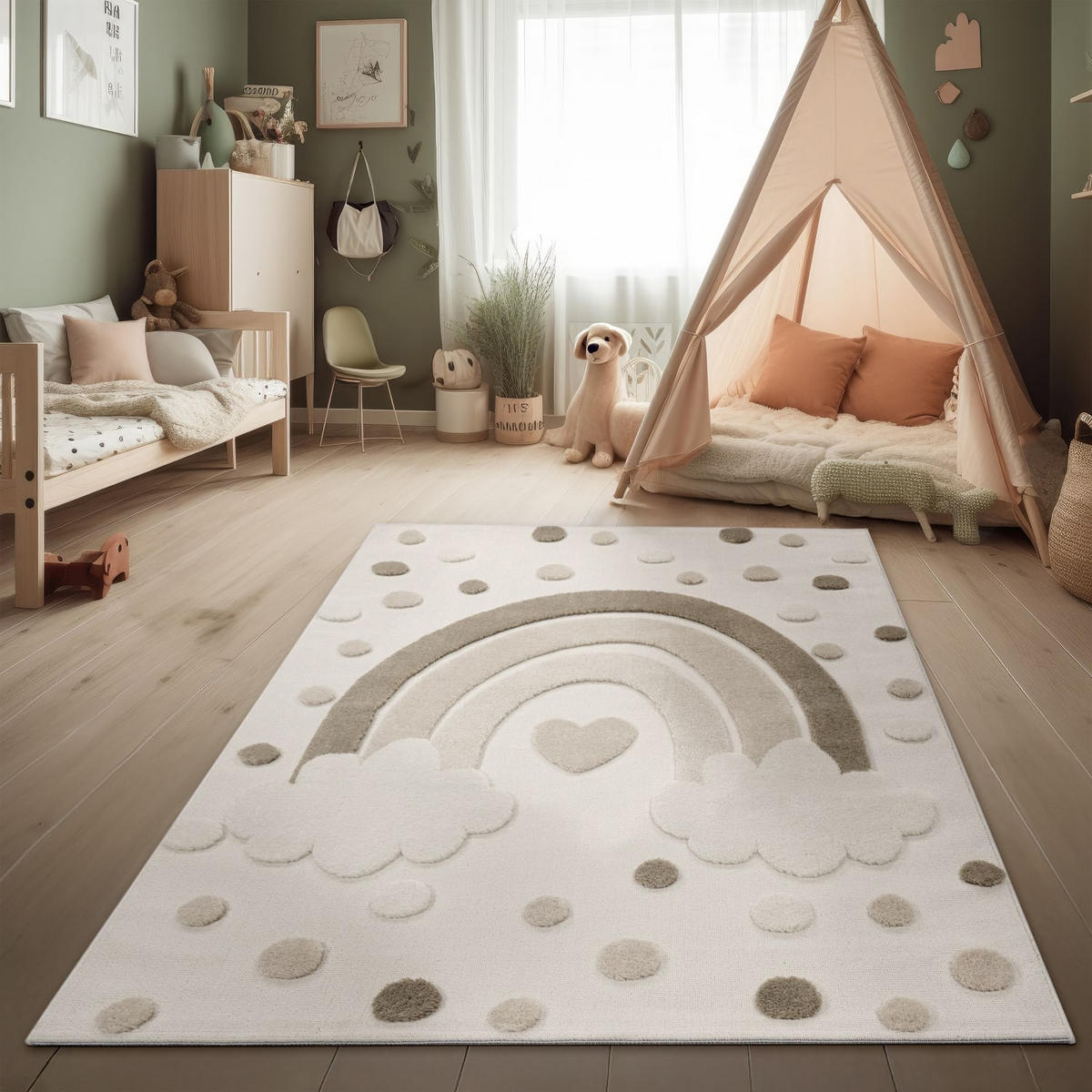 KINDERTEPPICH Regenbogen Kinderzimmer schmutzabweisend Sand Läufer 80x150 - Beige, Textil (80/150cm) - KADIMA DESIGN