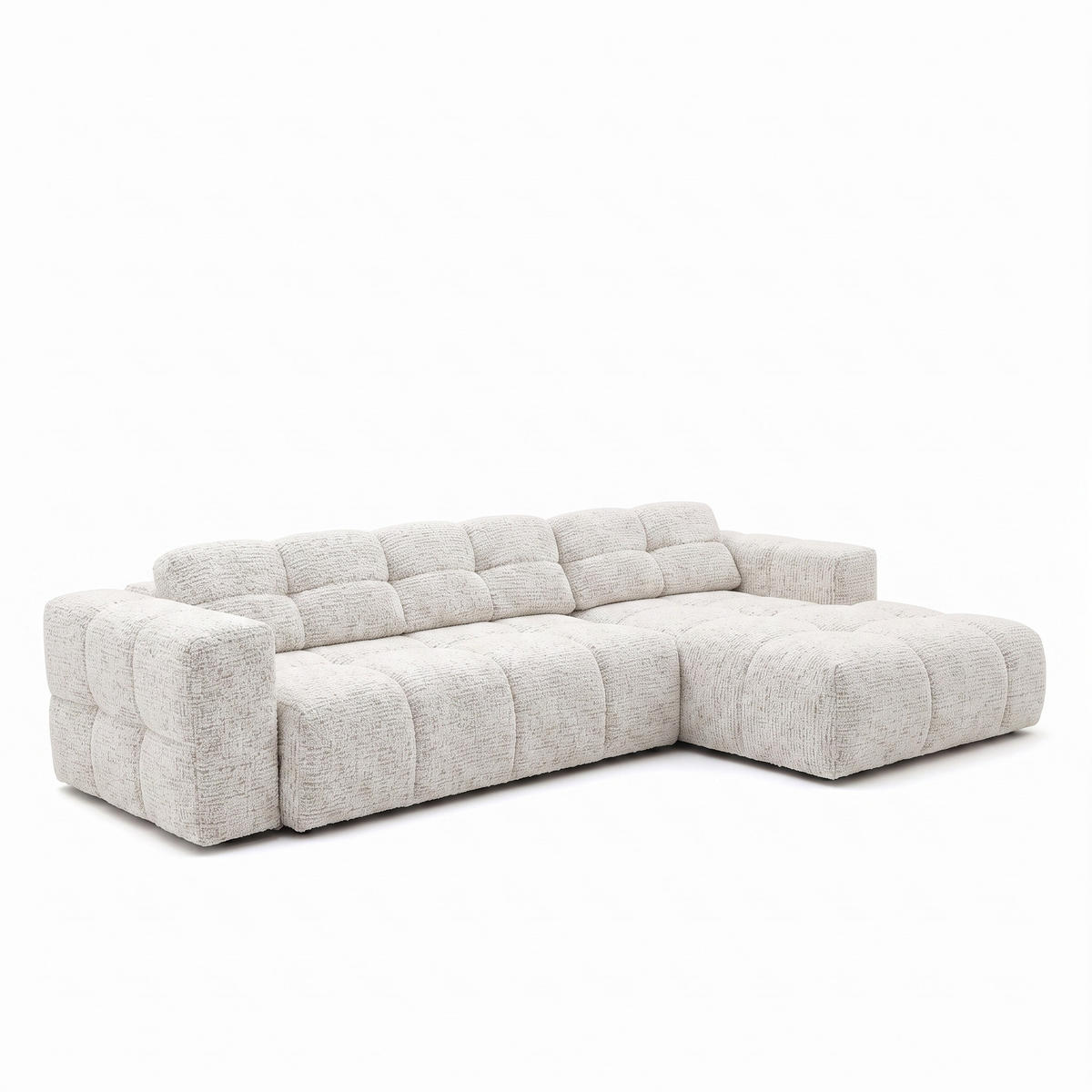 ECKSOFA TENDER Rechts mit Schlaffunktion und Verstellbare Kopfstützen, Chenille beige - Beige/Schwarz, Holz/Kunststoff (176/315cm) - Muffo