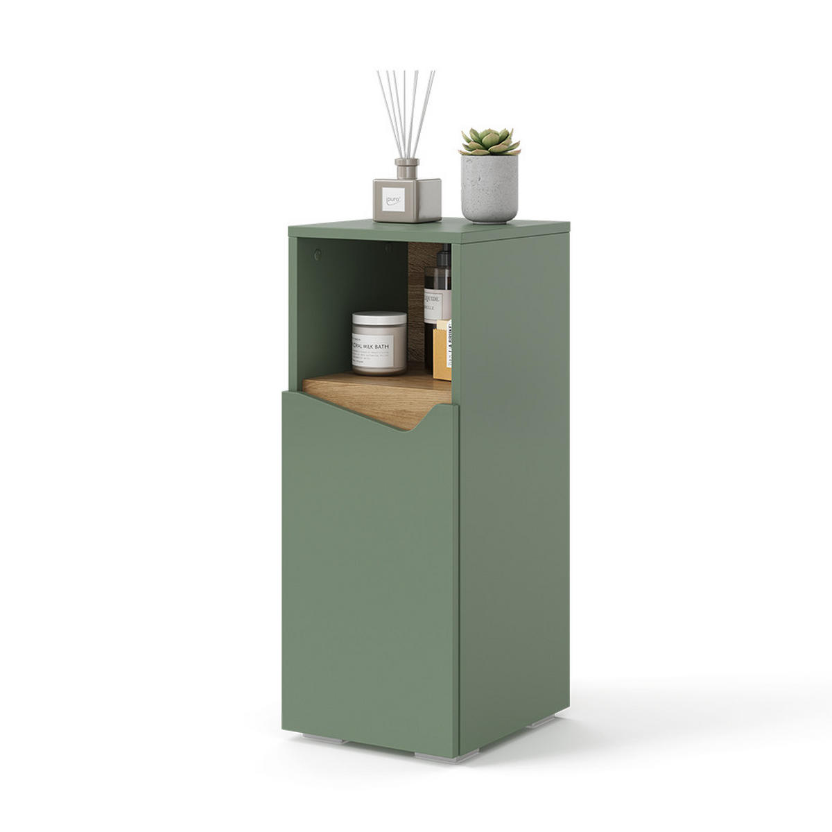 MIDISCHRANK Marelle Grün/Artisan 30 x 74.5 cm mit Tür und offenem Fach - Grün, Holzwerkstoff (30/74.5/35cm) - Vicco