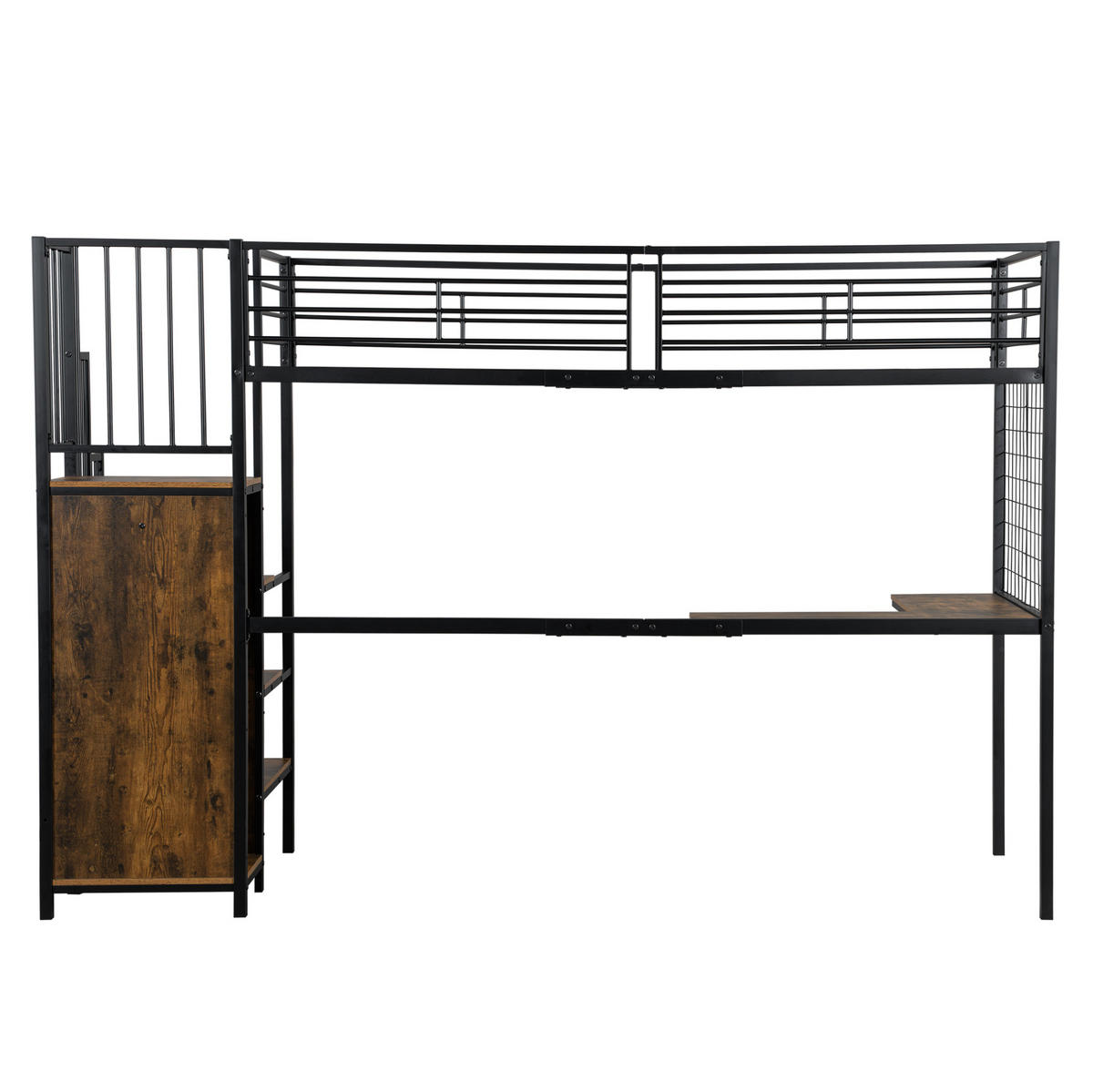HOCHBETT 90/200 cm, Schwarz mit Kleiderschrank und seitlichen Holztreppen - Schwarz, Metall (90/200cm) - MIVRAY
