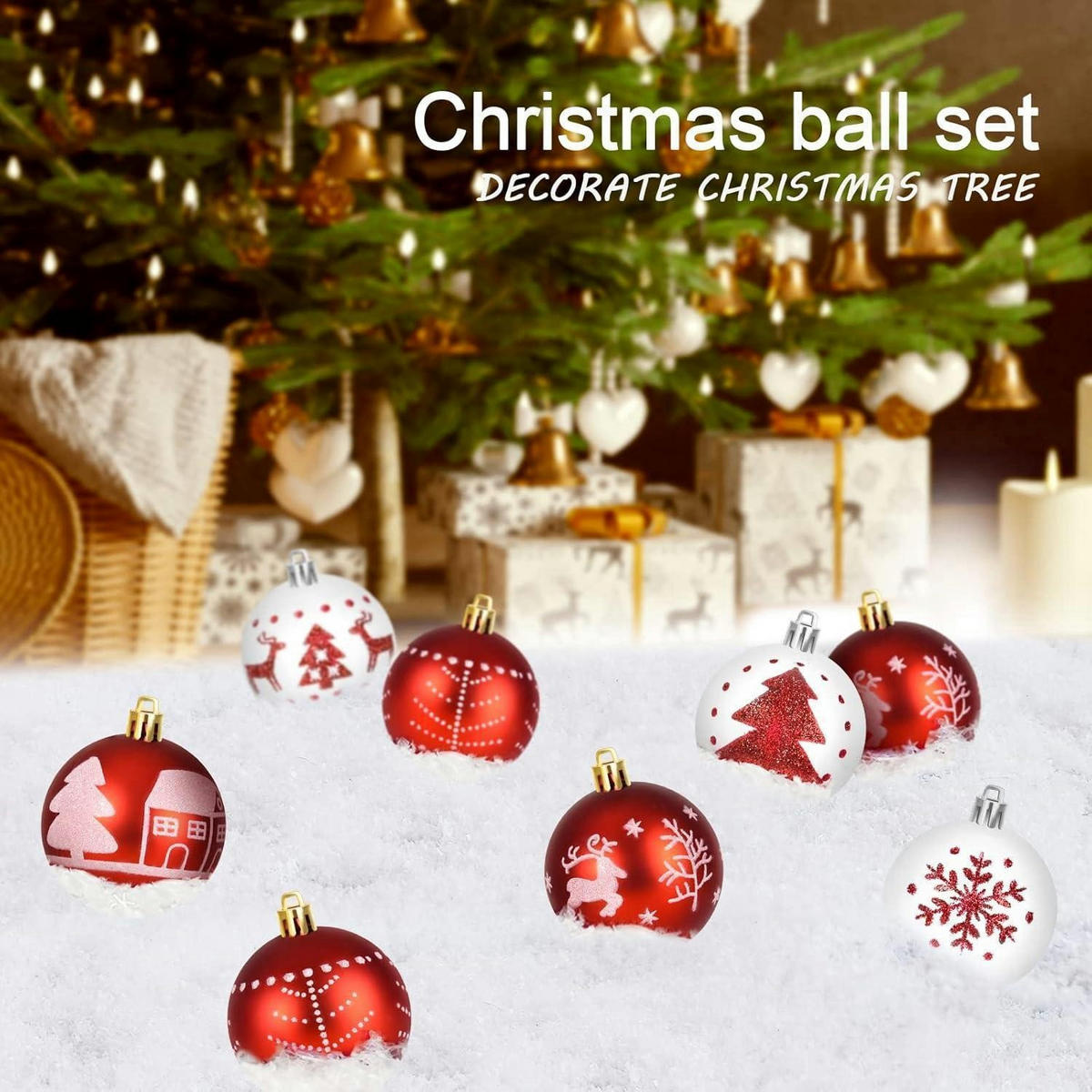 WEIHNACHTSKUGELN 16-teiliges Set Kunststoff Rot Weiß 6 cm - Multicolor, Kunststoff (6/6/6cm)