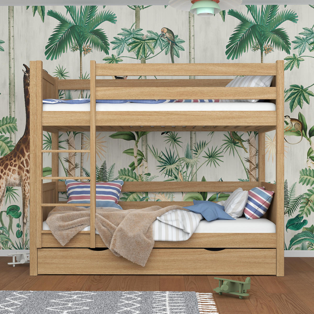 ETAGENBETT N02 mit Schublade Eiche Natur 120/190 - Eiche Artisan, Naturmaterialien/Holz (120/190cm) - N-Wood