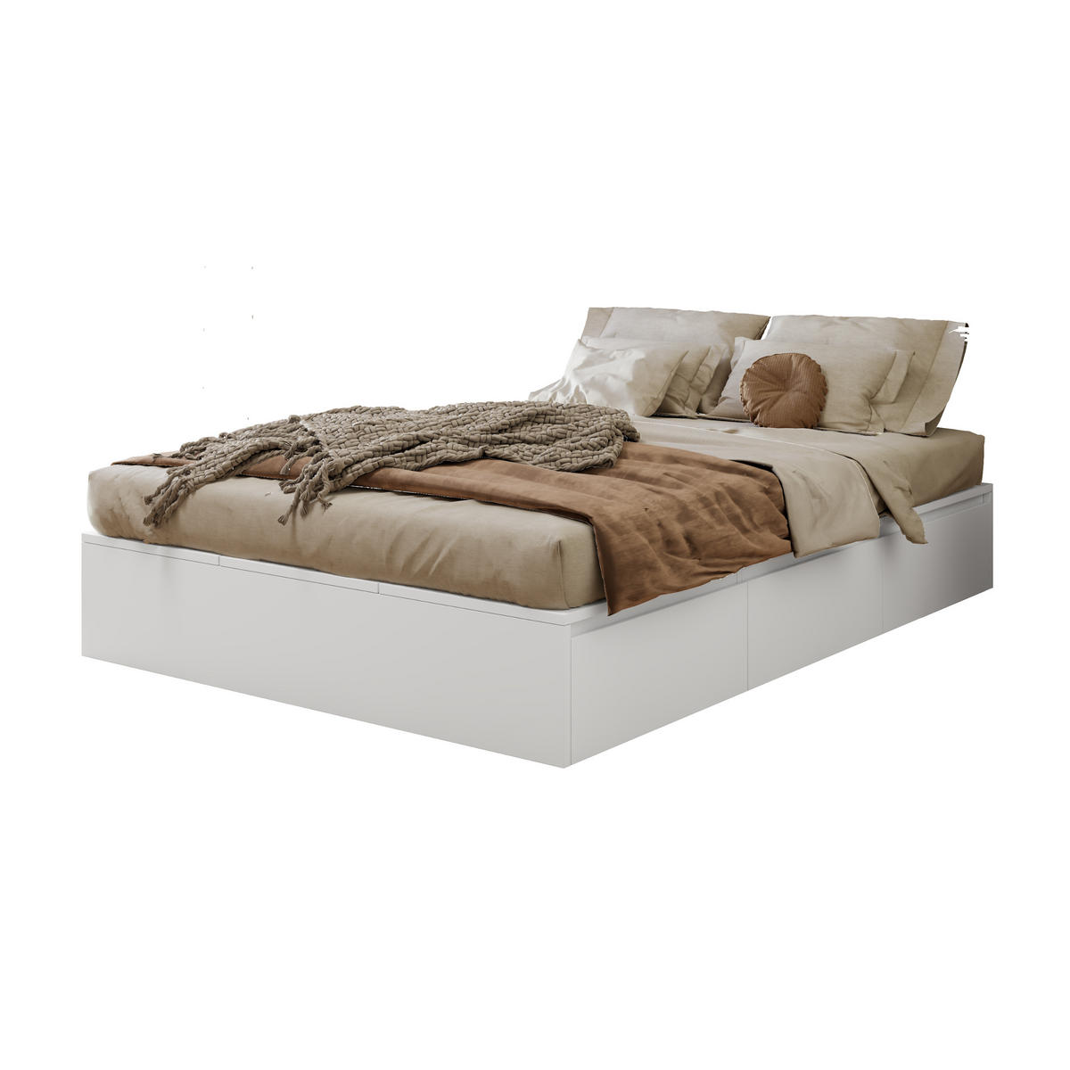 STAURAUMBETT 140/200 cm Weiß mit Aufbewahrungsboxen und Schubladen - Weiß, Holzwerkstoff (140/200cm) - OKWISH