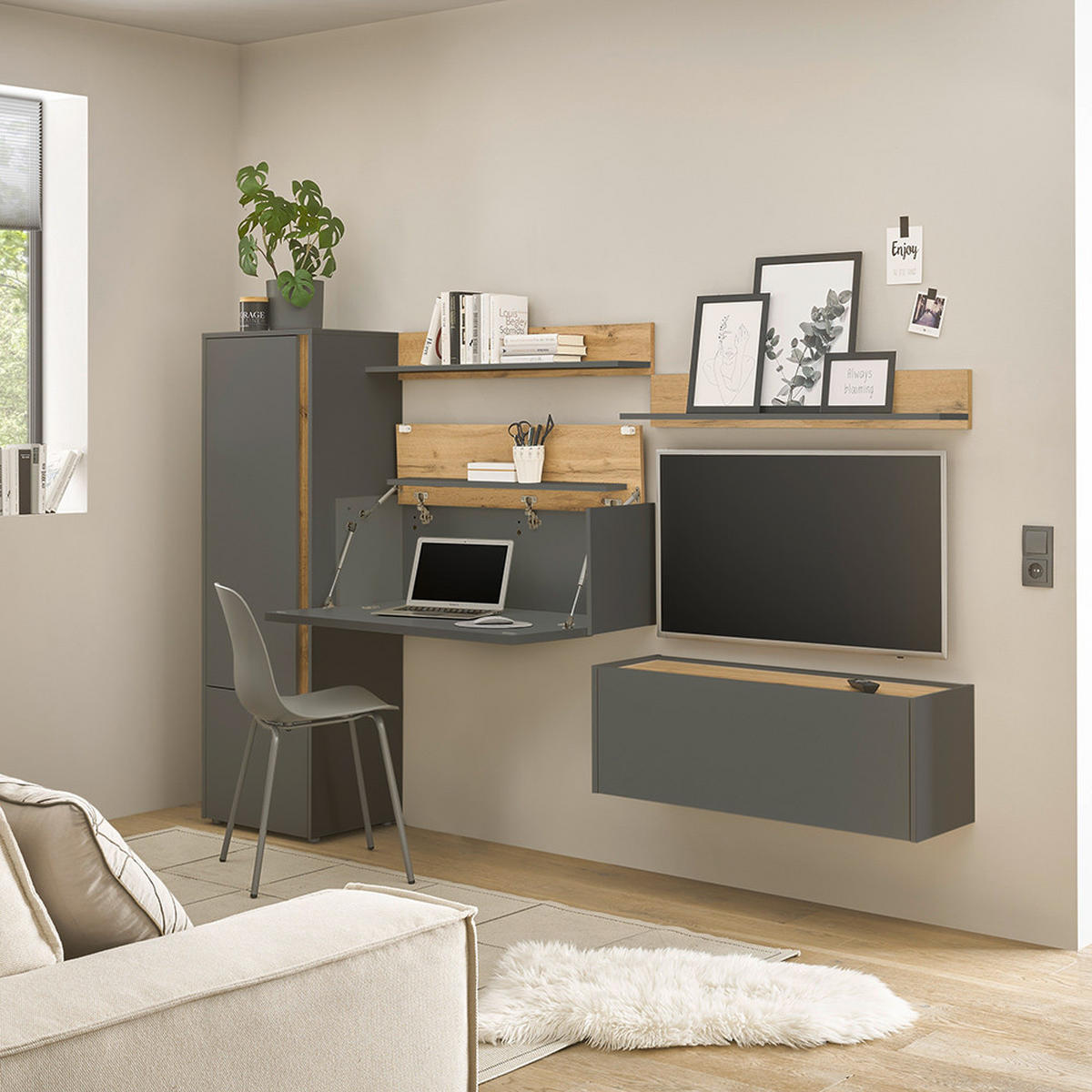 HÄNGESCHRANK Crisp-61 - Anthrazit, Holzwerkstoff (100/35/30cm) - Lomado