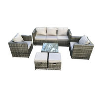 GARTENSET mit Couchtisch Polyrattan 7-Sitzer - Dunkelgrau, Metall - Fimous