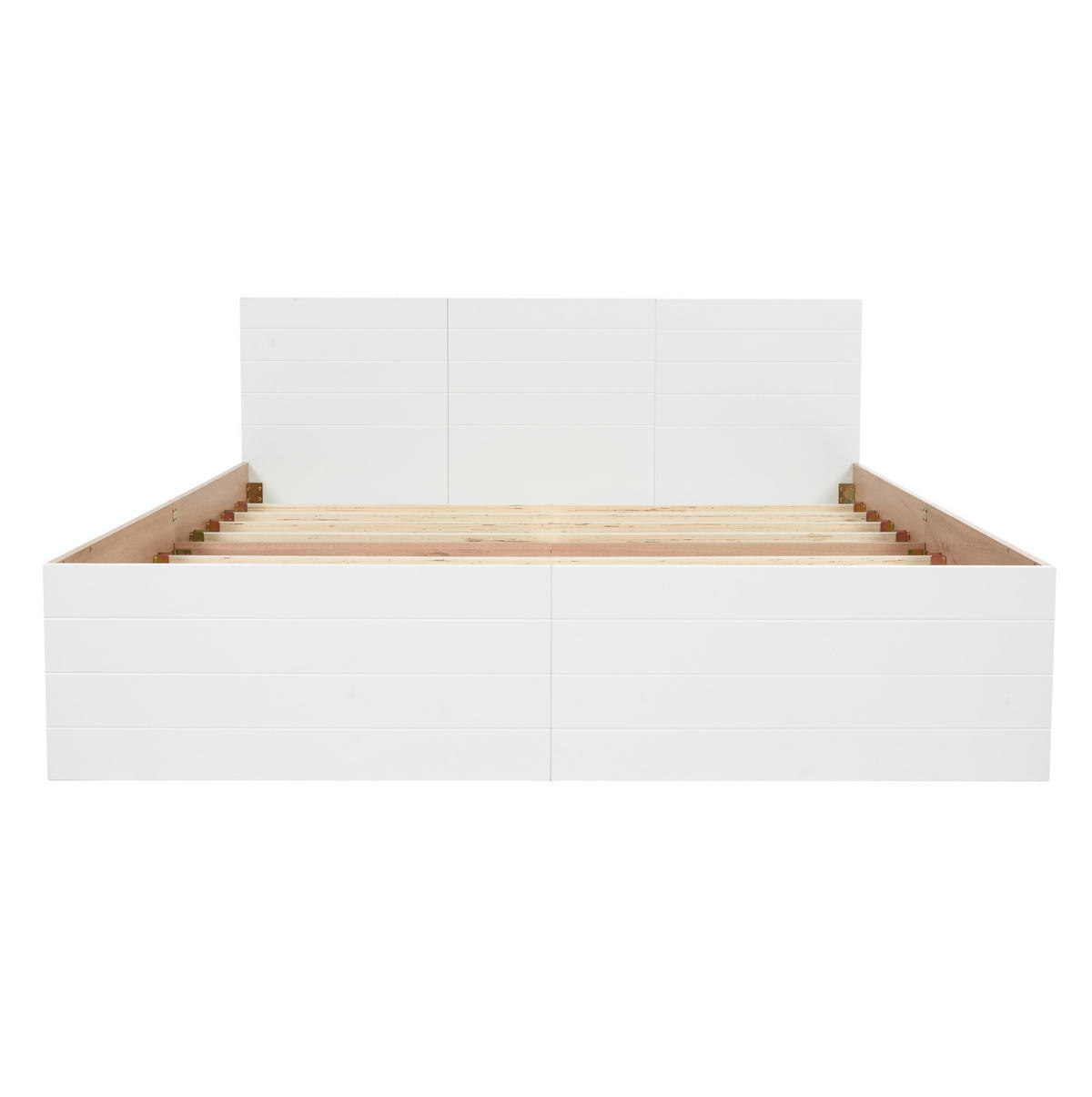 DOPPELBETT 140/200 cm Weiß und Eiche mit 2 Schubladen und Matratze aus Massivholz - Weiß, Holzwerkstoff (140/200cm) - OKWISH