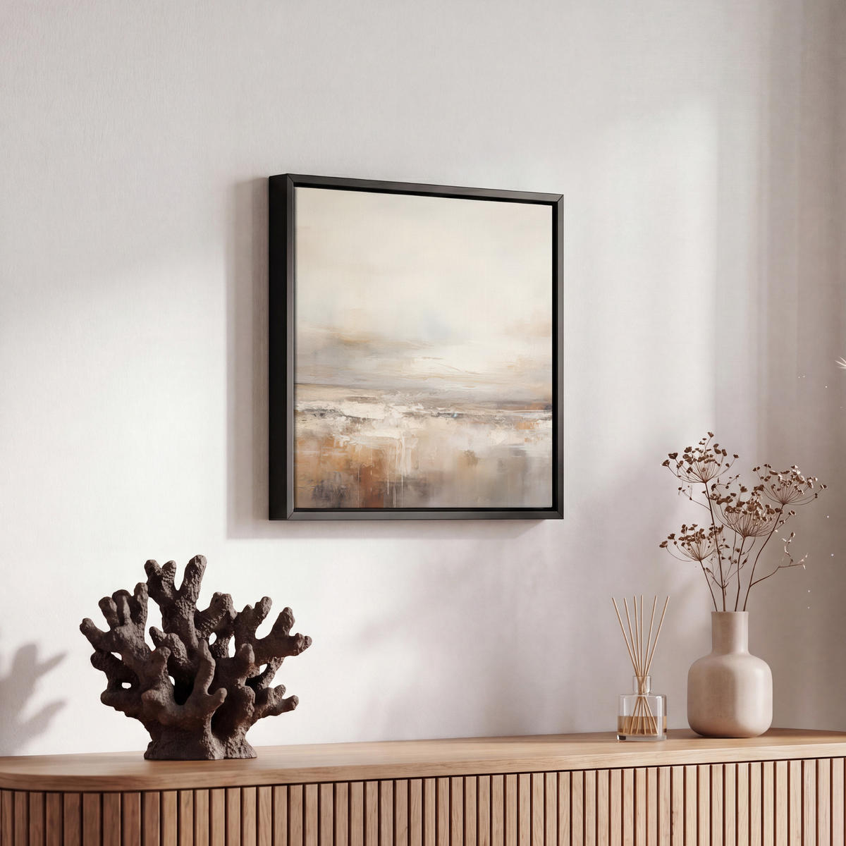LEINWAND Bilder mit Rahmen - Kunst - Industriell - Grau - Braun - Abstrakt - 20x20 - Sandfarben, Textil (20/20cm) - MuchoWow